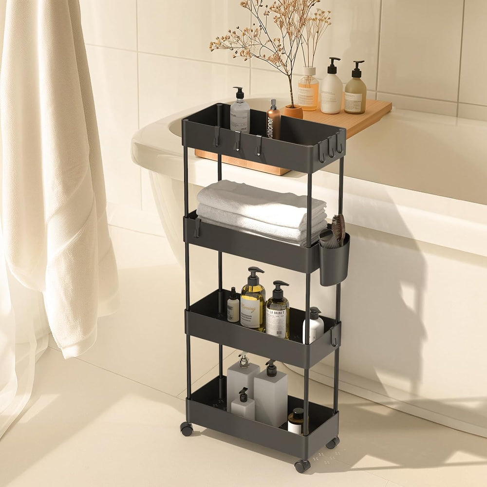 Pipishell 4 Tier Slim Storage Cart with Wheels, Laundry Cart, Black