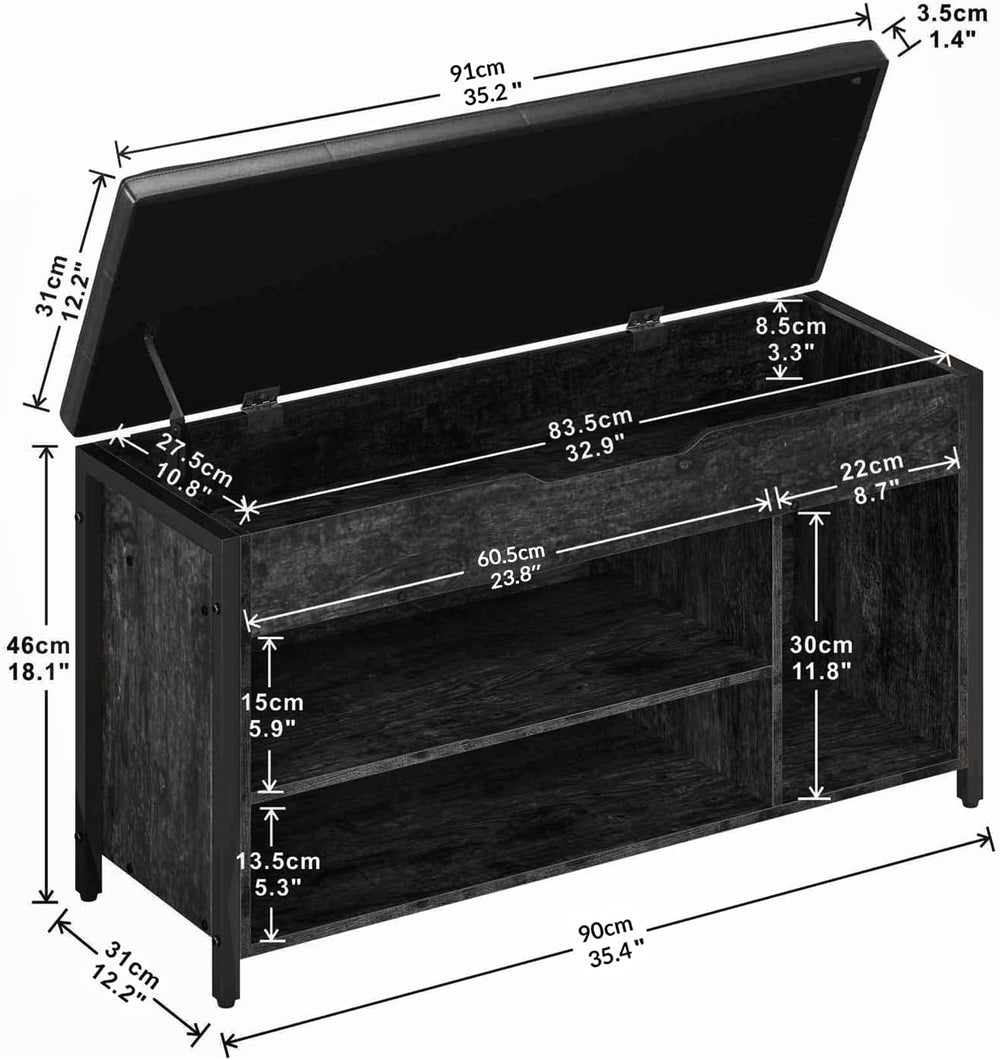 Shoe Bench, Lift Top Shoe Storage Bench, Adjustable Shelf Entryway Bench, Met...