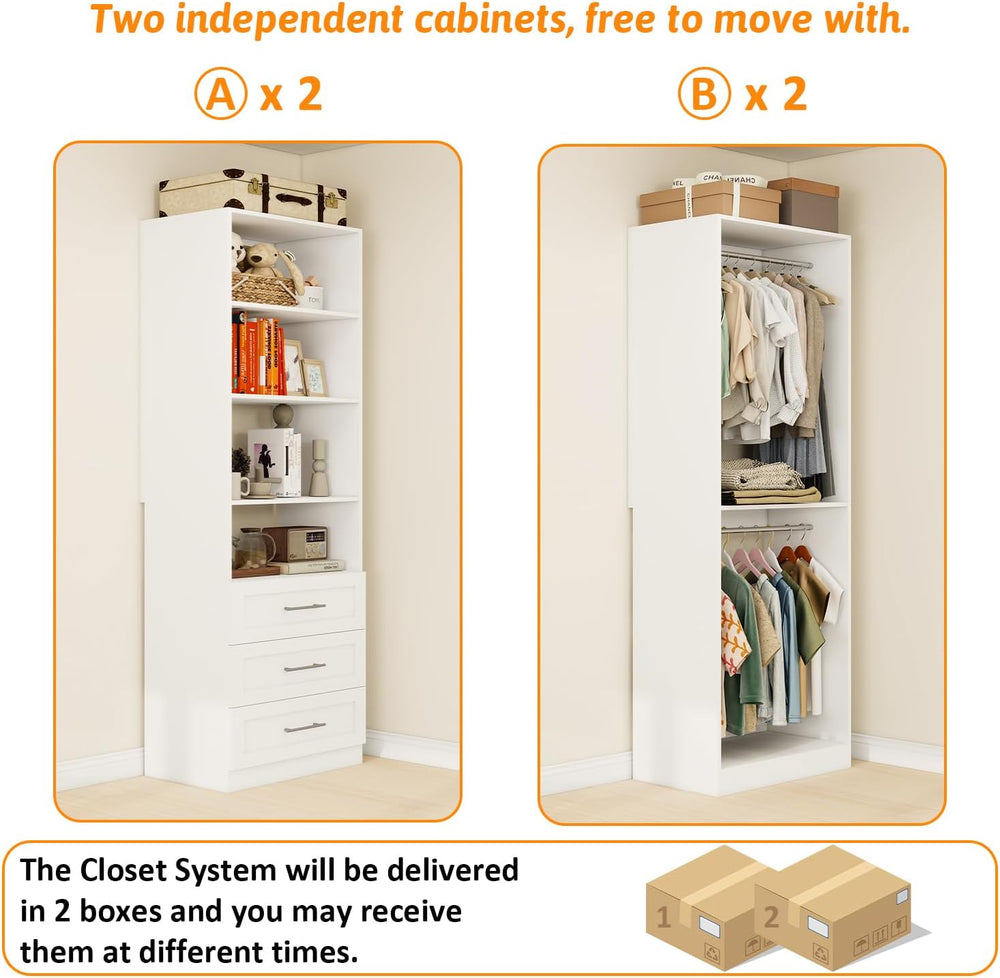 Closet Organizer System Of 4 Sets with 6 Drawers, 8 Shelves, 8 Hanging Rods, ...