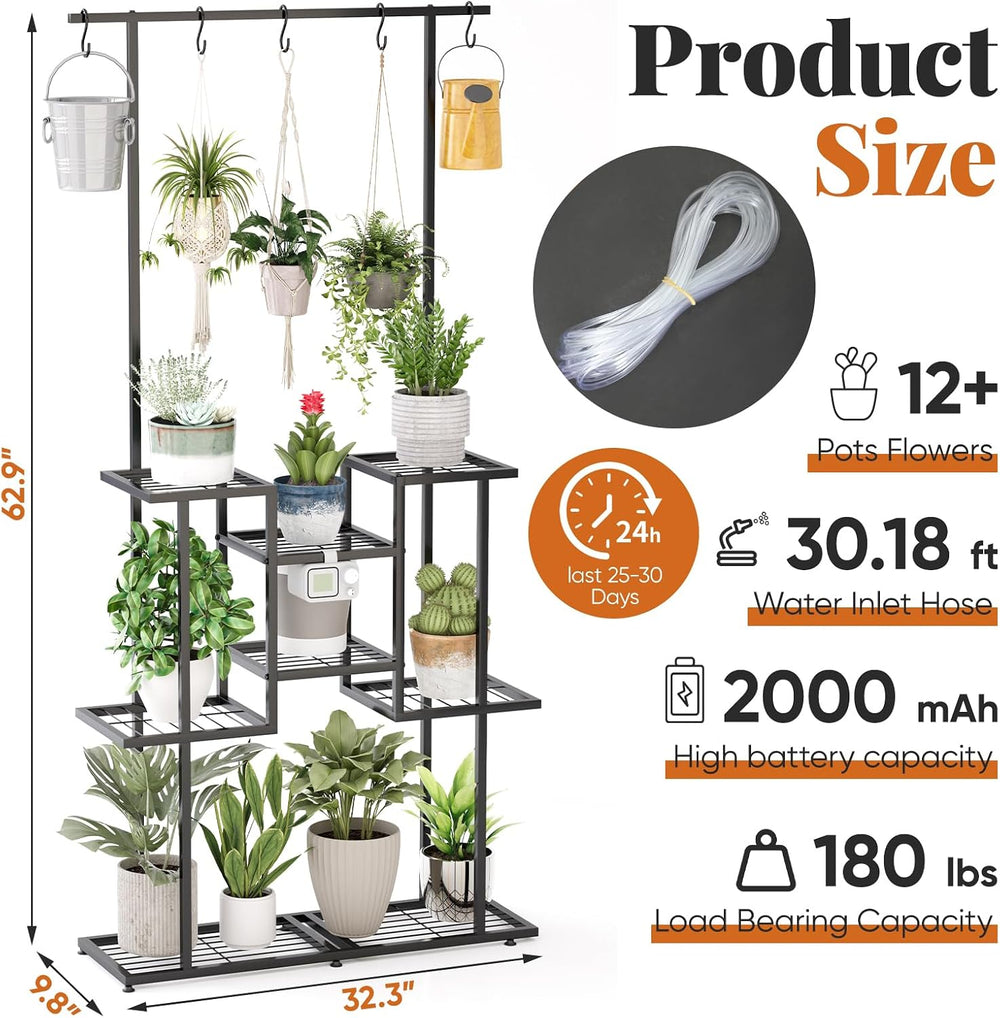 4 Tier Plant Stand with Automatic Drip Watering System, Indoor Outdoor Metal ...