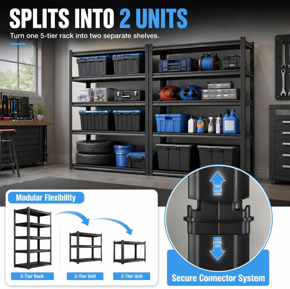 Heavy Duty Garage Shelving, 5 Tier Storage Shelves, 2500 LBS Adjustable Indus...