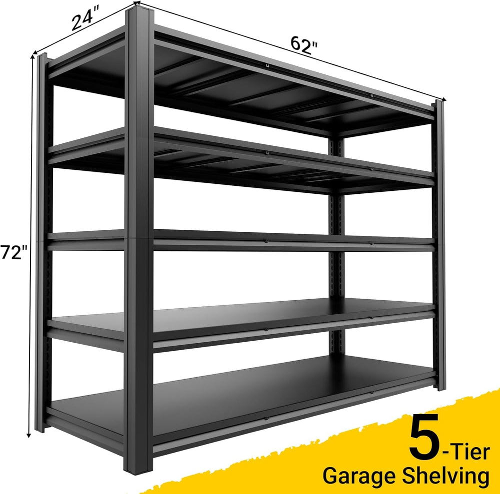 5-Tier Heavy Duty Garage Shelving, 5000LBS Capacity Boltless Rack, 72" H...