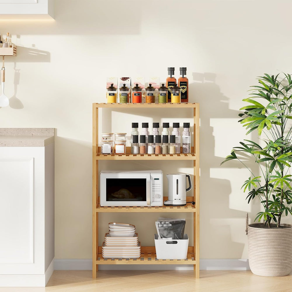 HOOBRO Bamboo Storage Shelf, 4-Tier Freestanding Shelving Unit, Multifunction...