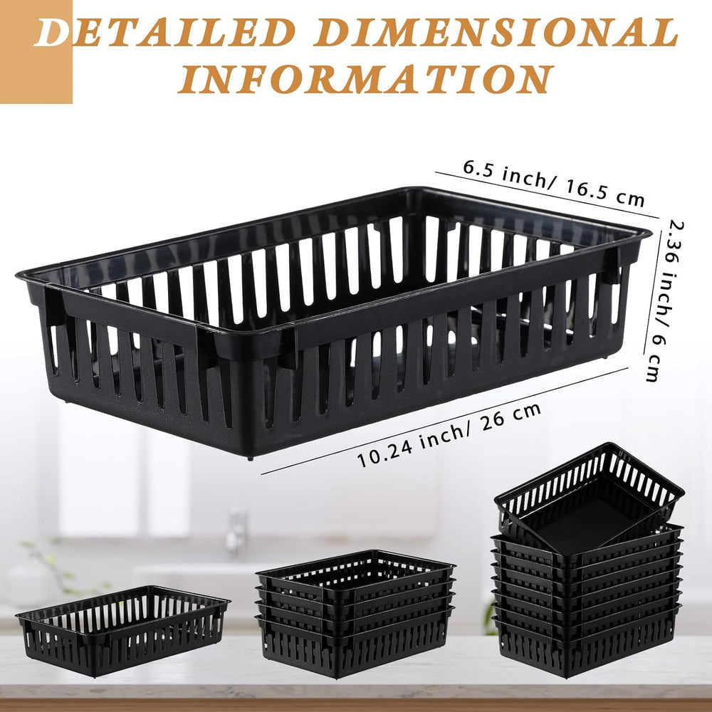 Set of 12 Small Plastic Baskets for Organizing, Black