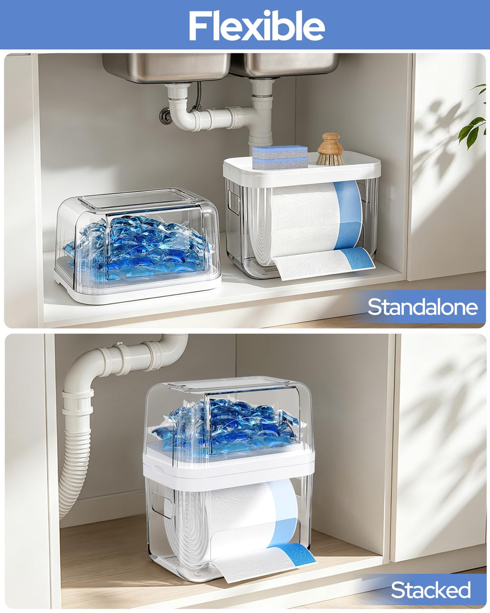 Trash Bag Dispenser & Dishwasher Pods Container, 3 in 1 Clear Acrylic Gar...