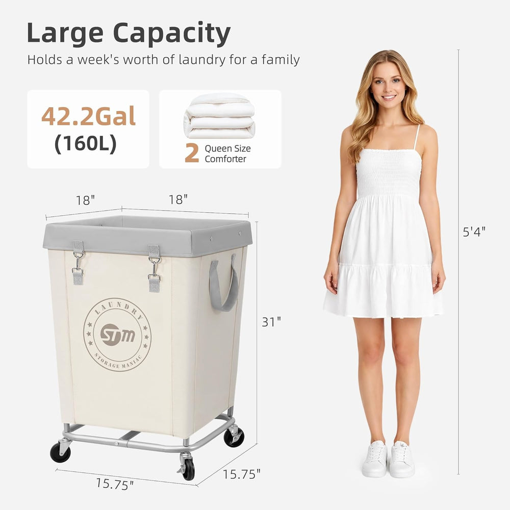 STORAGE MANIAC Commercial Laundry Hamper with Heavy Duty Steel Frame, 160 L I...