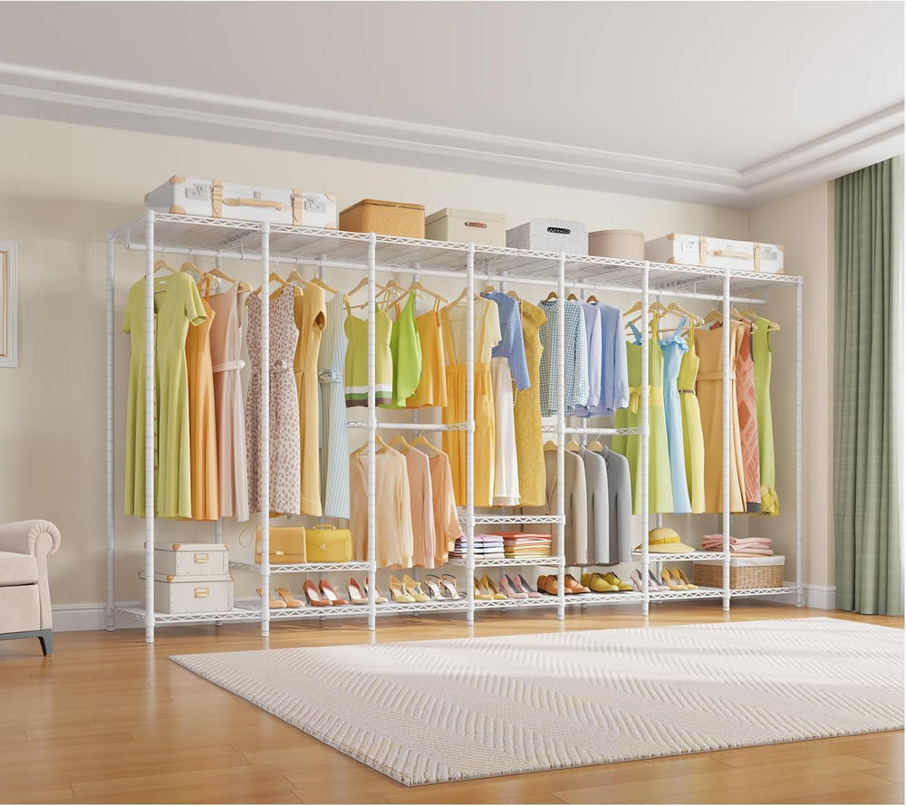 VIPEK V70 White Metal Garment Rack, Adjustable Open Wardrobe Load 1670lbs
