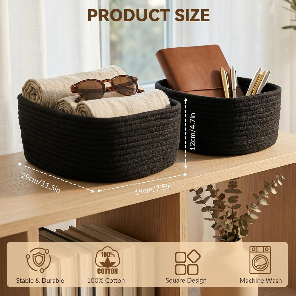 10 Pack Black Small Woven Baskets for Organizing, 11.5"x7.5"x4.7&qu...