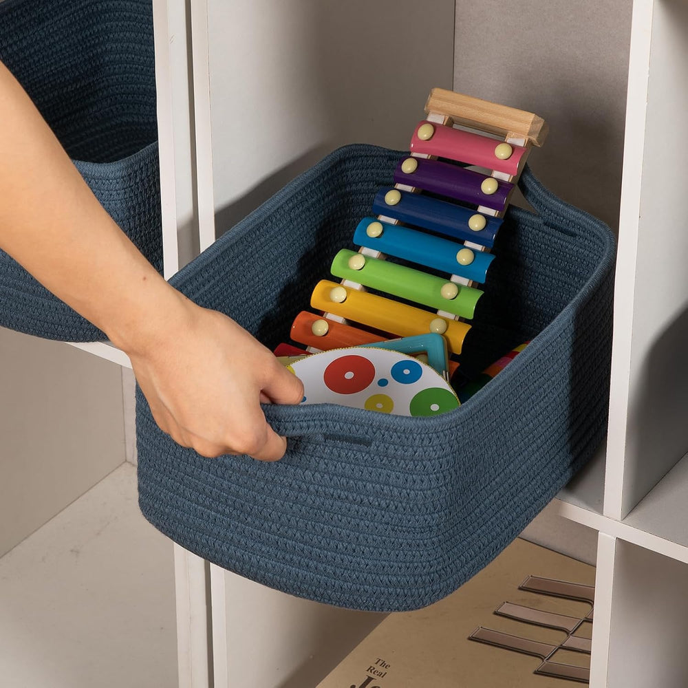 OIAHOMY 3 Pack Storage Baskets for Shelves Cotton Rope Storage Bins Blue