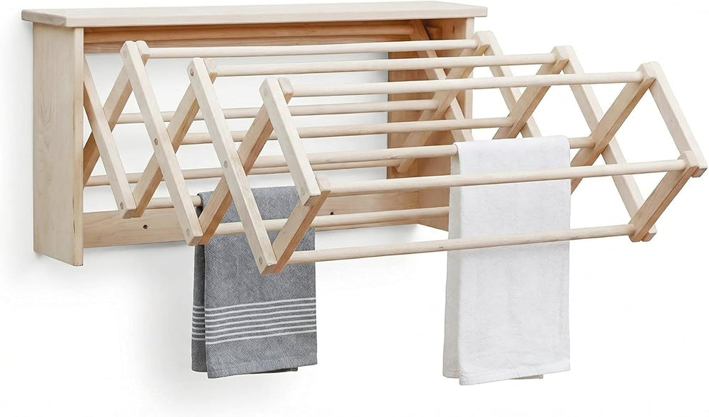 Extra Large Wall Clothes Drying Rack ~ Heavy Duty Solid Maple Hardwood, Foldi...