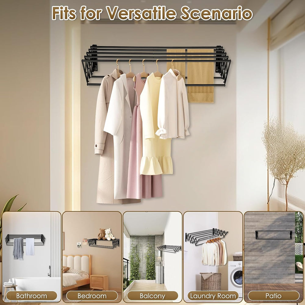 XL-31.5" Wall Clothes Drying Rack, Retractable Mounted Rack Black