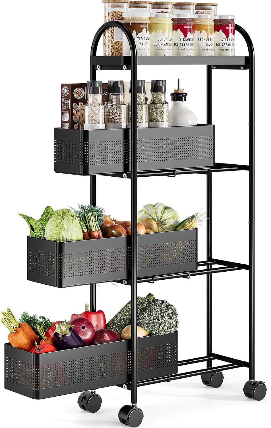 KINGRACK 4 Tier Slim Rolling Cart with Drawer, Metal Utility Storage Cart | 3...