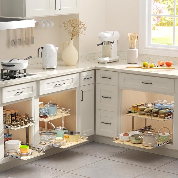 ROOMTEC 2 Tier Individual Pull Out Cabinet Organizer 13½"W x 21½"D,...