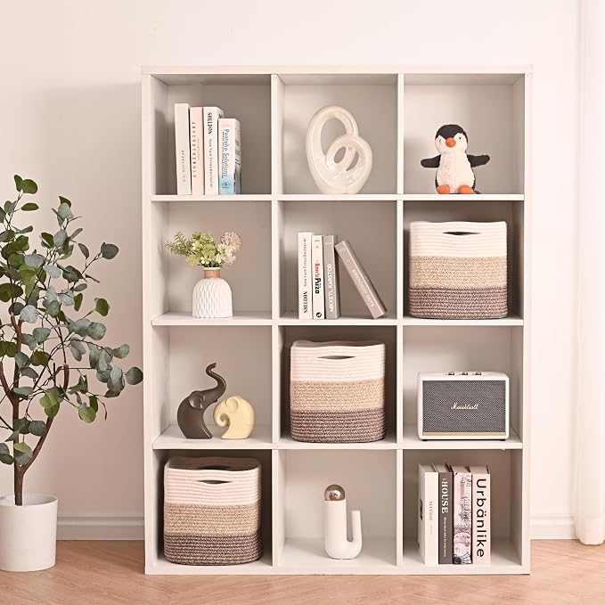 11 Inch Cube Storage Bins, Storage Cube Organizer Bins, Woven Cotton Rope (Pa...