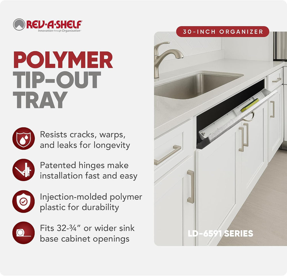 Rev-A-Shelf 30" Plastic Tip-Out Tray Organizer for Sink Base Cabinet, White