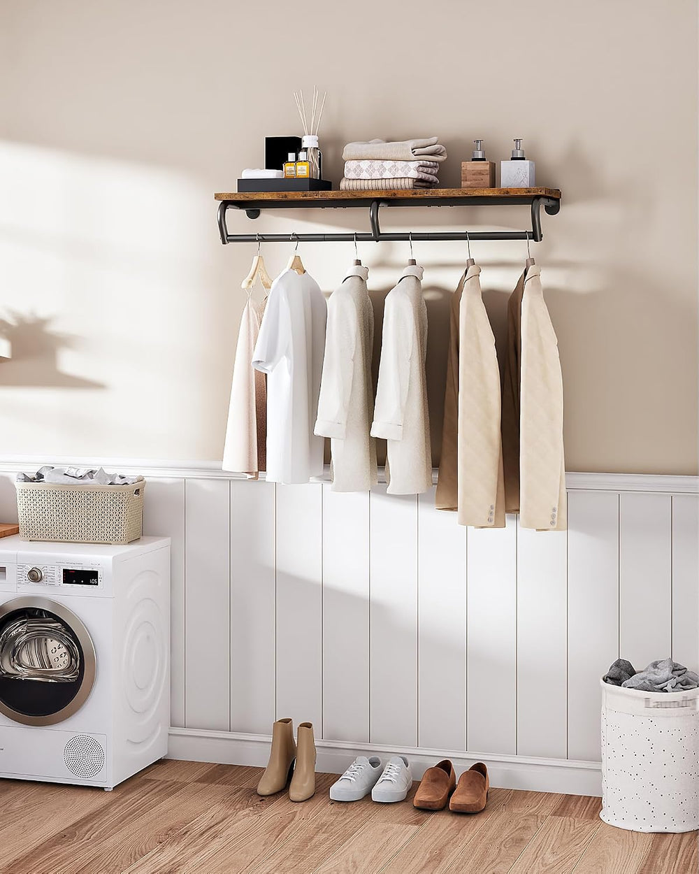43.3" Wall Mounted Clothes Rack with Top Shelf and Hanging Rod