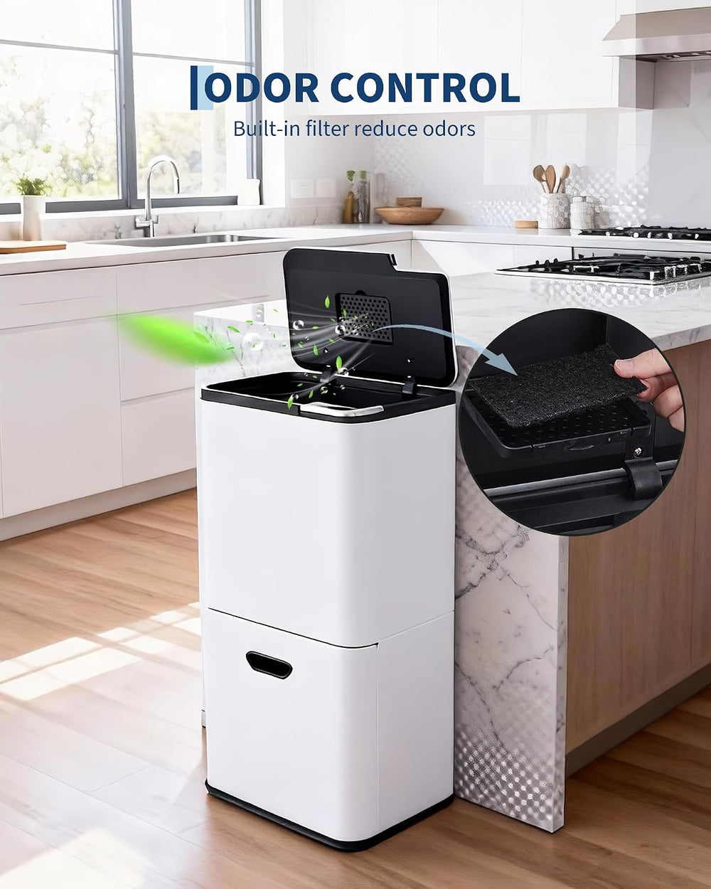 16 Gal Dual Trash Can with Recycle Bin and 3L Compost Bin, White