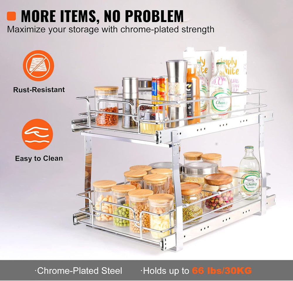 VEVOR Pull Out Cabinet Organizer, 14" Wx21.2 Dx15.2 H Heavy 2 Tier Duty ...