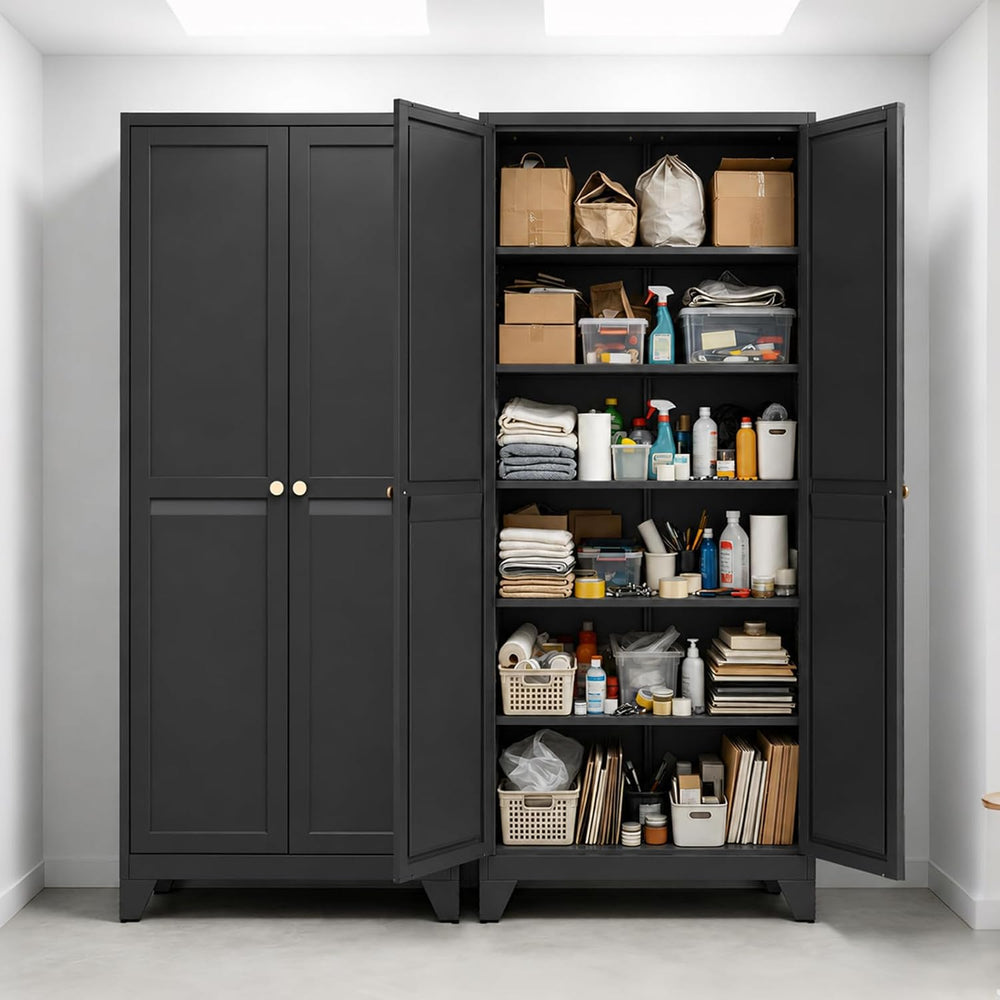 75" Metal Kitchen Pantry Cabinet with 5 Adjustable Shelves & Doors