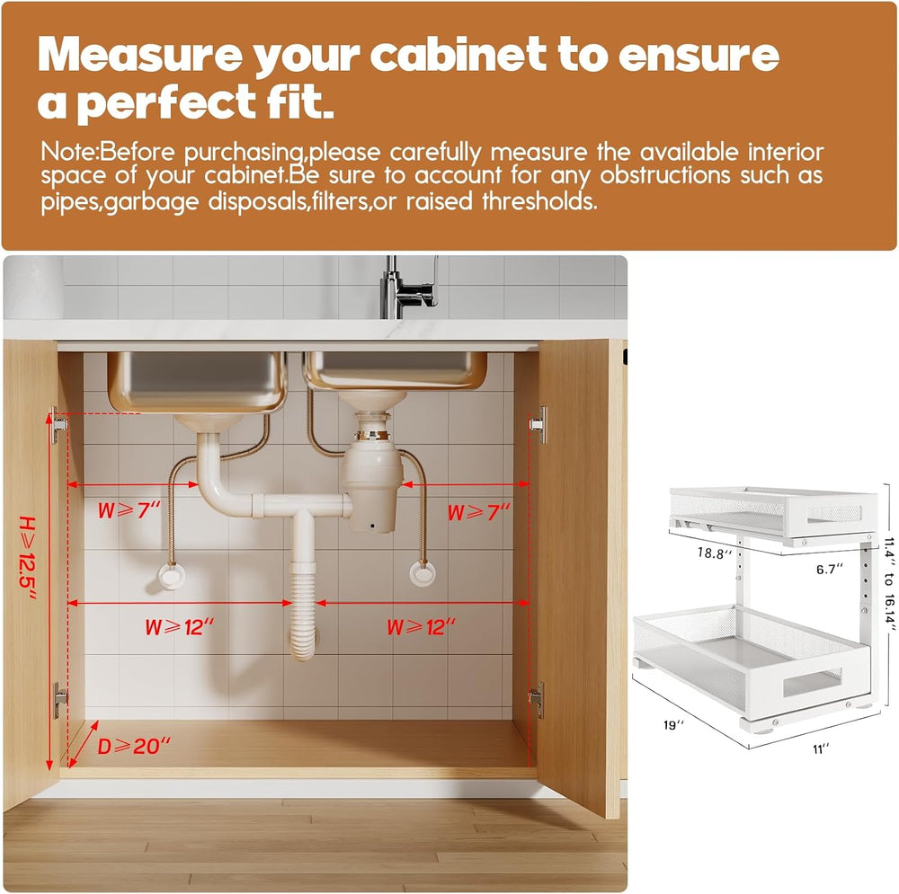 2 Pack 19IN Depth Under Sink Storage Organizer, Large 2-Tier Elegant Mesh Pul...