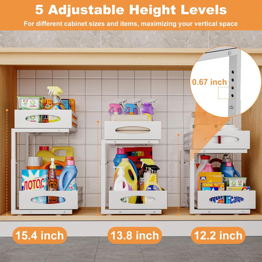 Under Sink Organizer, 2 Tier Under Sink Organizers and Storage, Adjustable He...