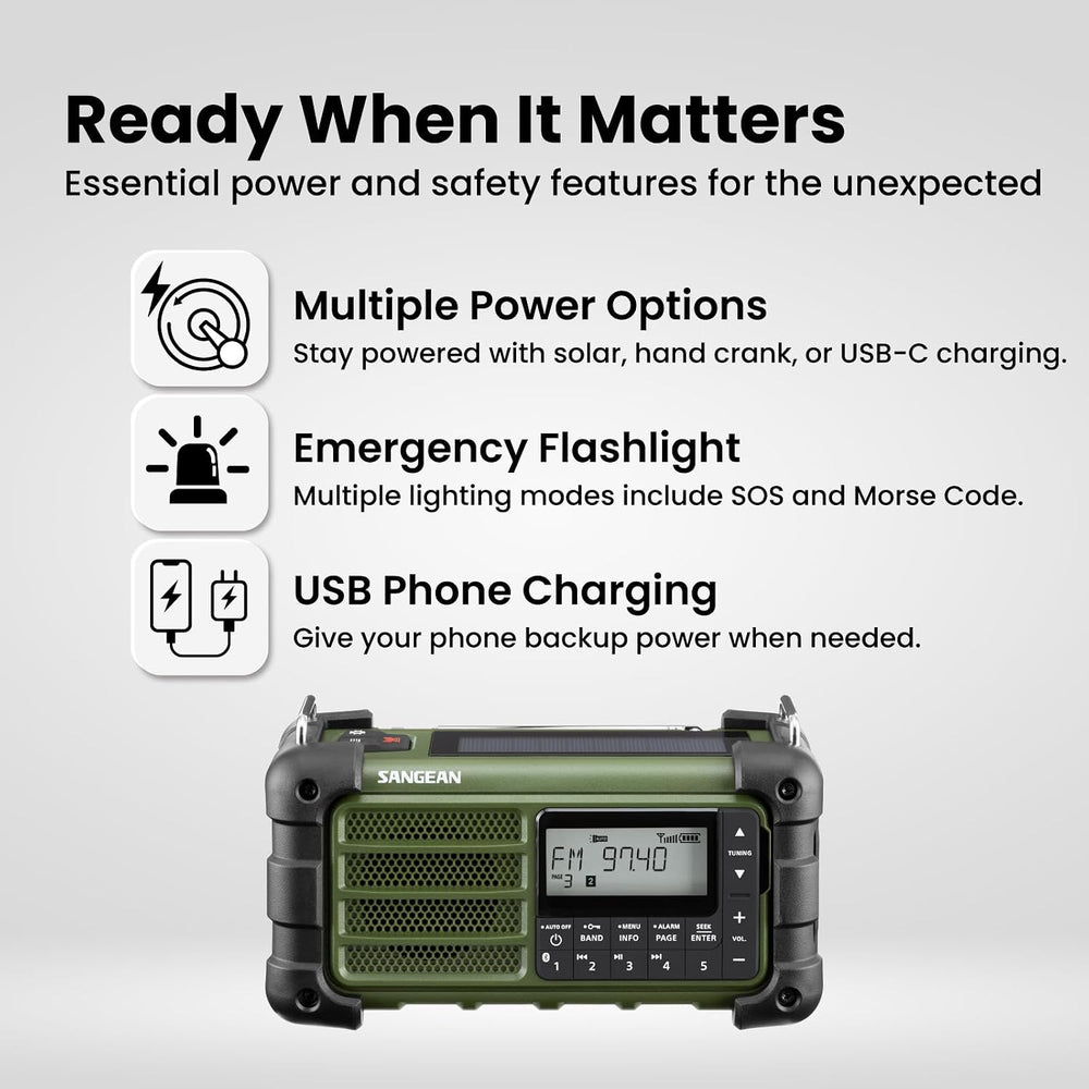 Sangean MMR-99 AM/FM Bluetooth Weather Emergency Radio, Multi-Powered