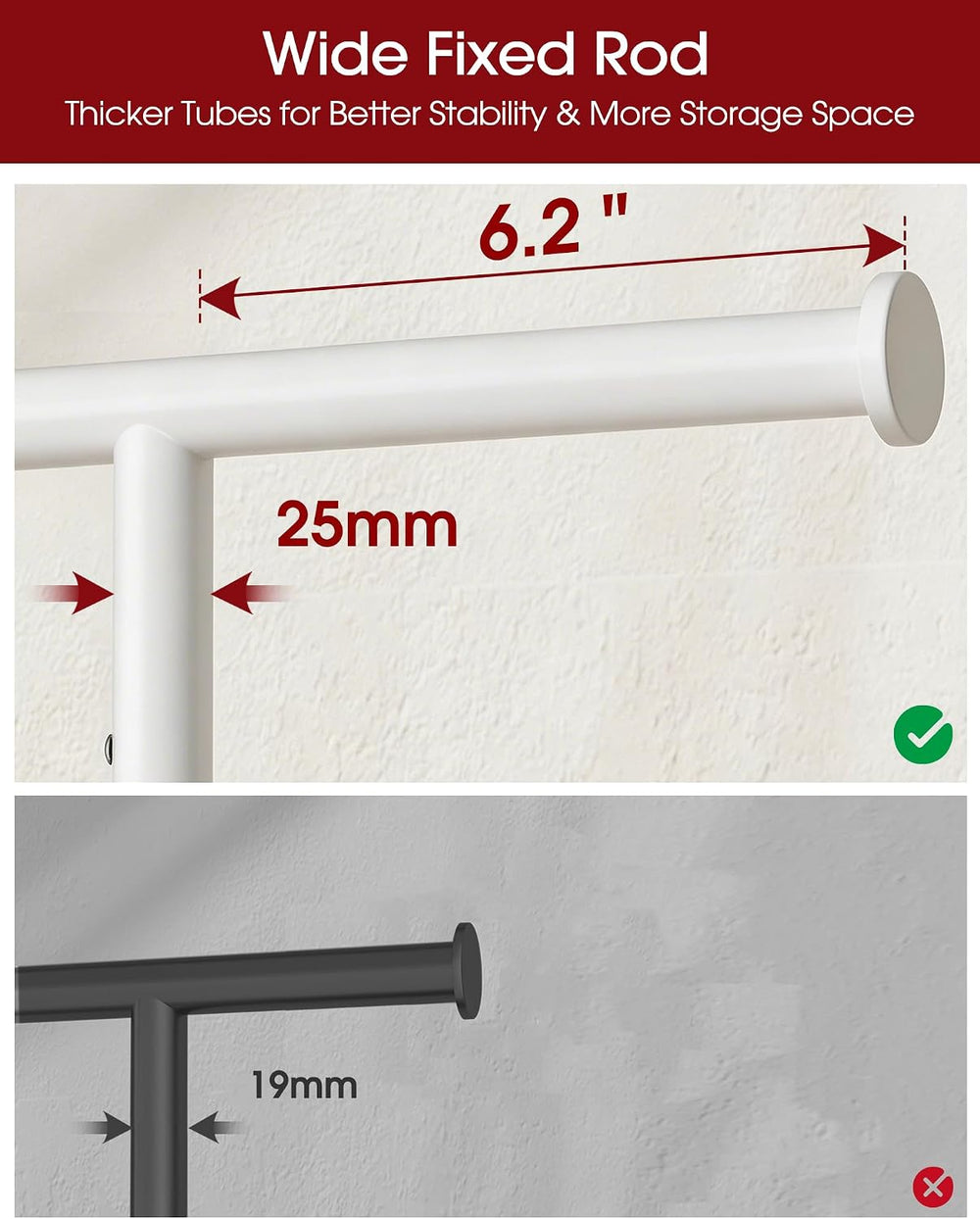 Rolling Clothes Rack with Shoe Shelf, 45.6" x 16.9" x 59", White