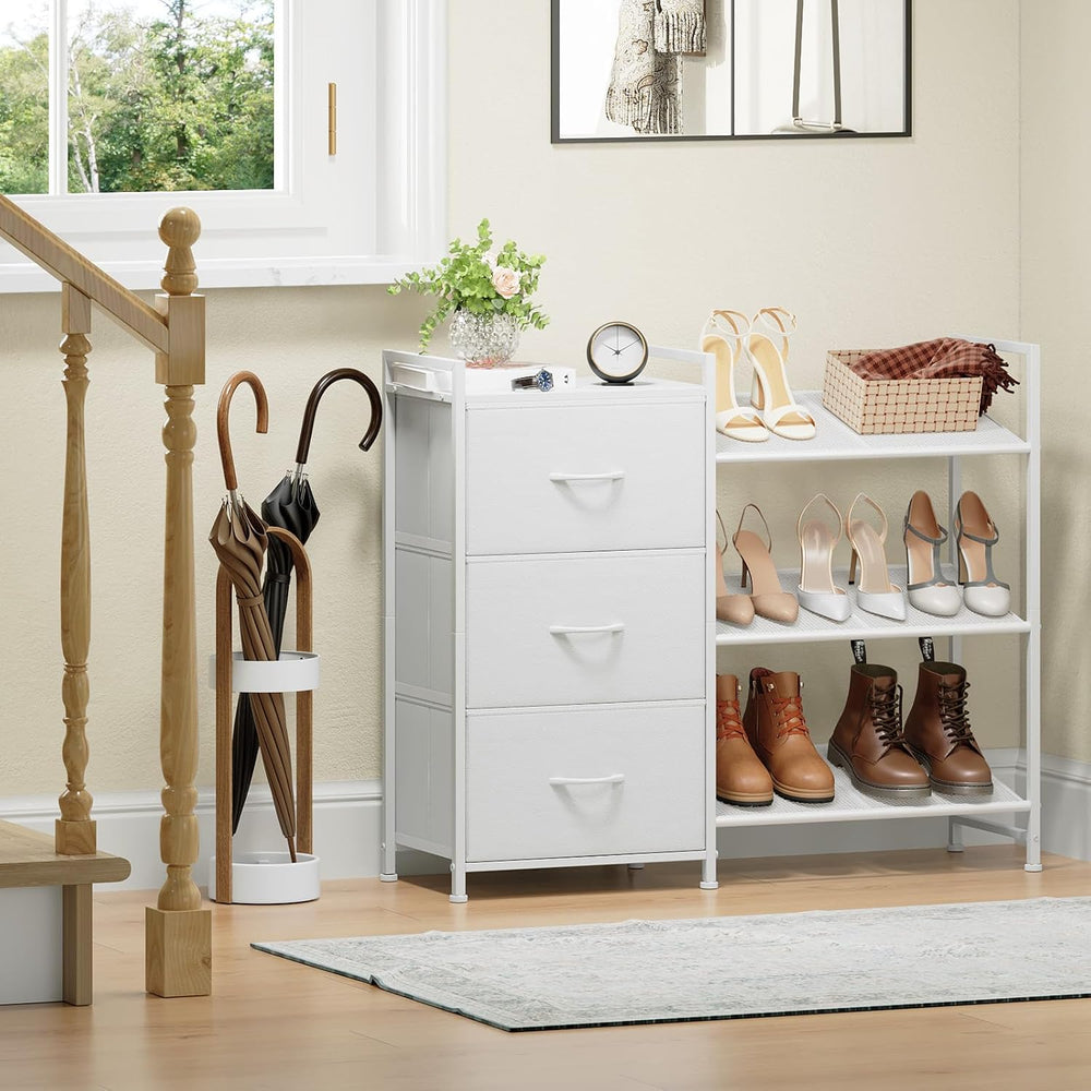 Somdot Shoe Rack, 3 Tier Shoe Organizer with 3 Drawers, Shoe Storage Shelf