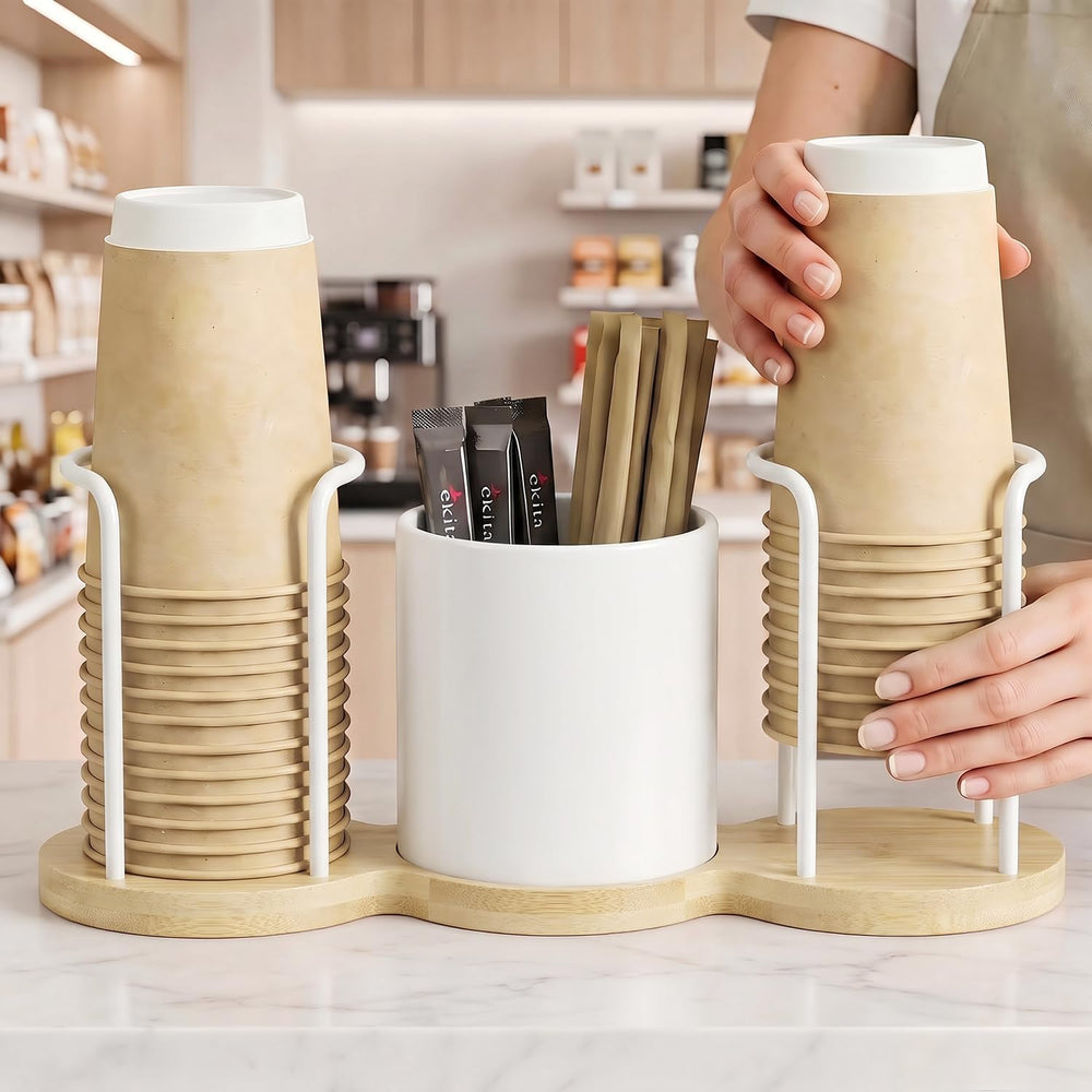 Coffee Station Organizer with Straw & Stirrer Storage Caddy for Cups Lids...