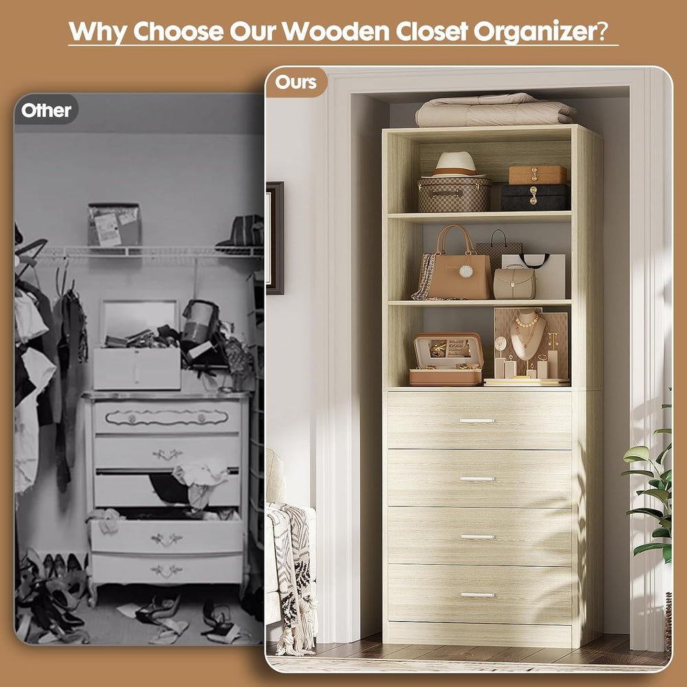 Aheaplus Closet Drawer System, 21.3" Wood Closet Organizer System,White Oak