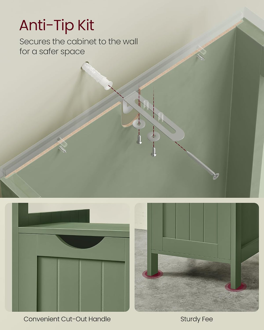 VASAGLE Bathroom Floor Cabinet, 2 Drawers, 35" H, Forest Green