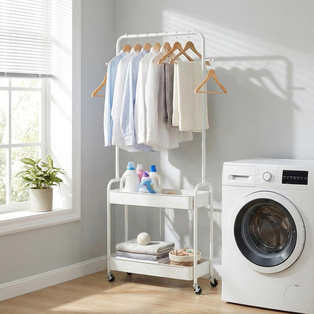 LDAILY Small Rolling Clothes Rack, Heavy Duty Clothing Rack with 2 Baskets, 4...