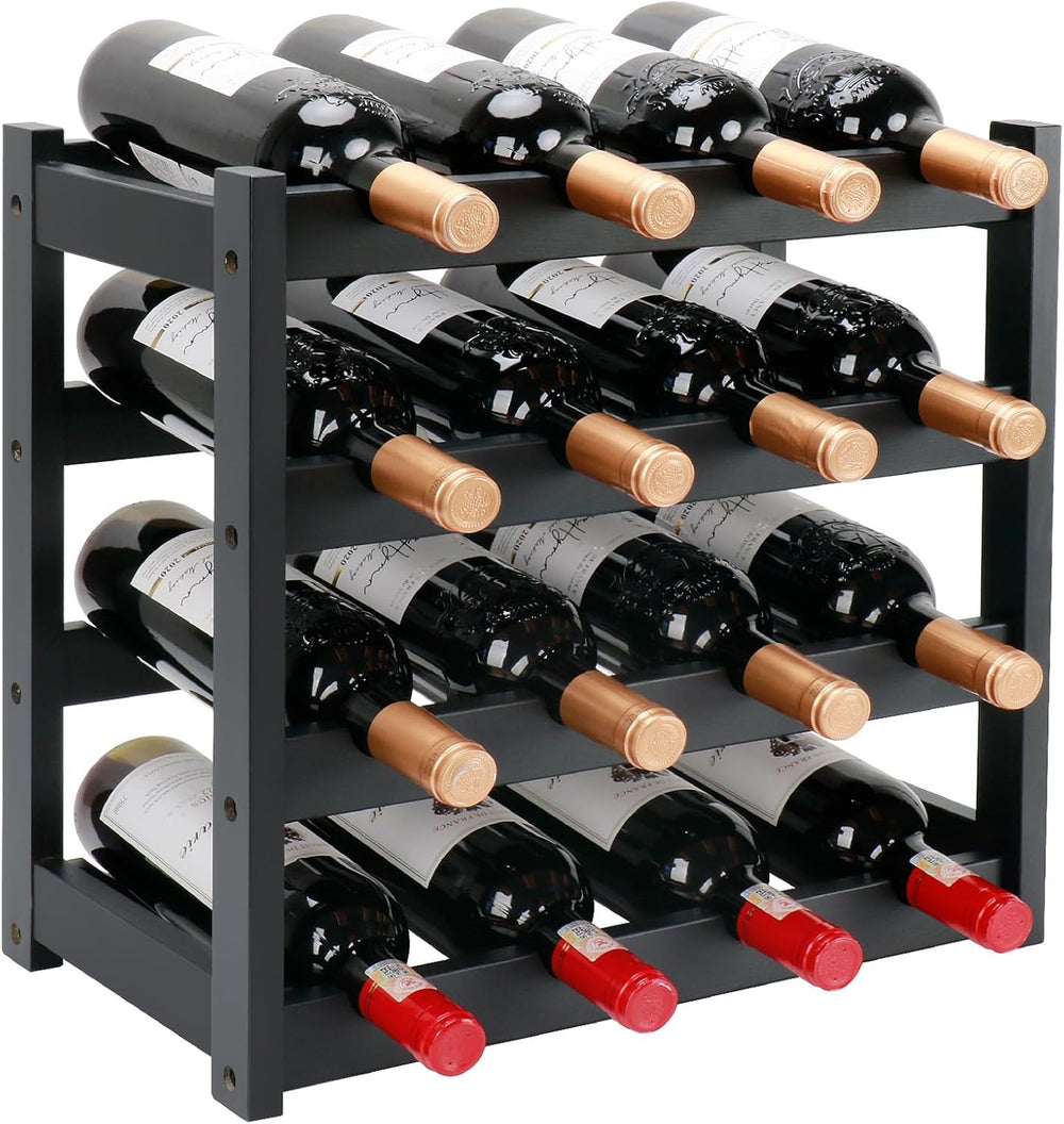 Bamboo Wine Rack, 4-Tier 16 Bottles Wine Storage Cabinet Shelf