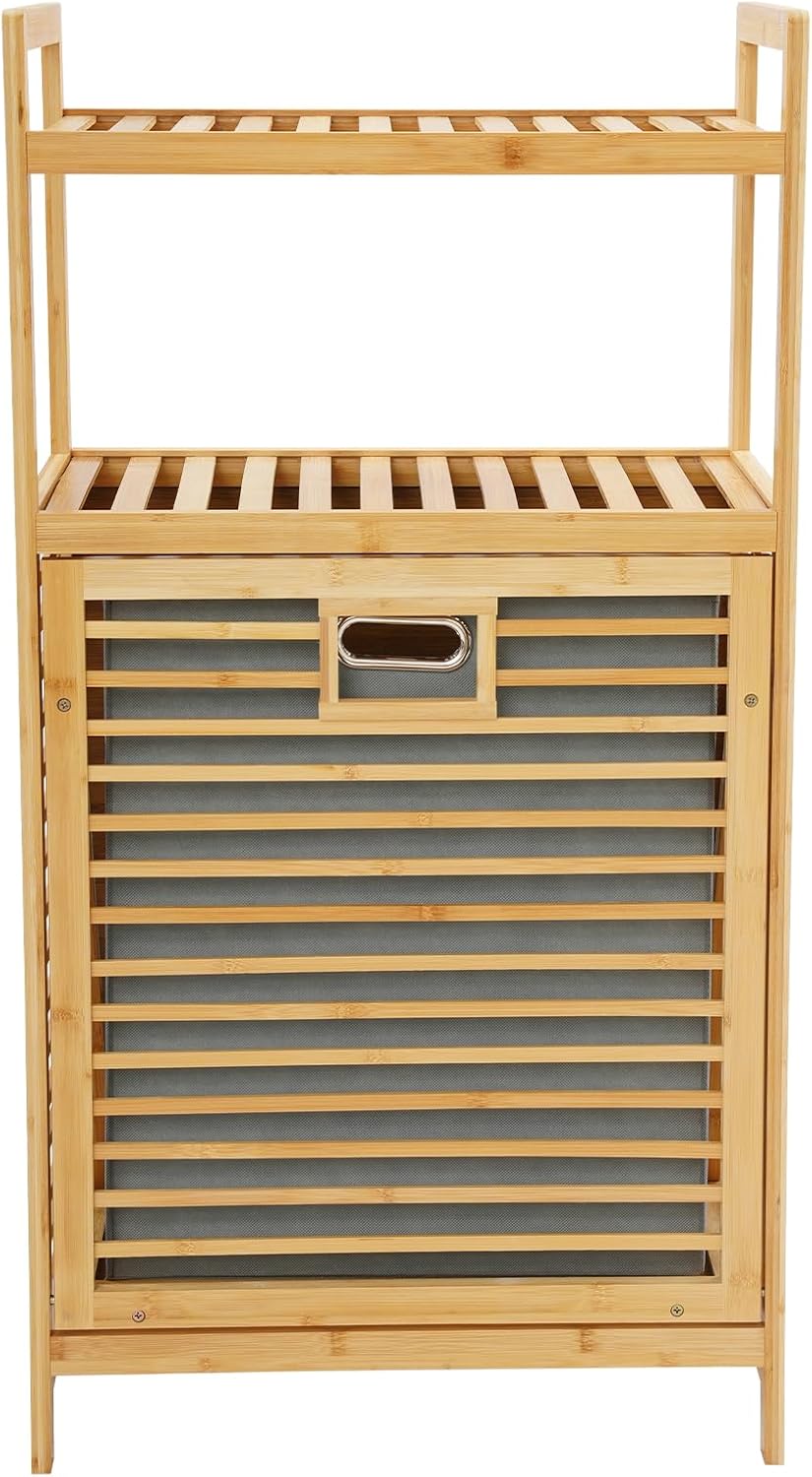 3-Tier Bamboo Tilt Out Laundry Basket,Floor Standing Laundry Hamper with Remo...