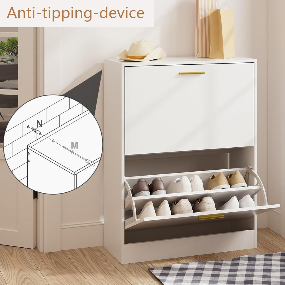 LYNSOM Modern Entryway Shoe Cabinet with 2 Flip Drawers and Top Display, Whit...