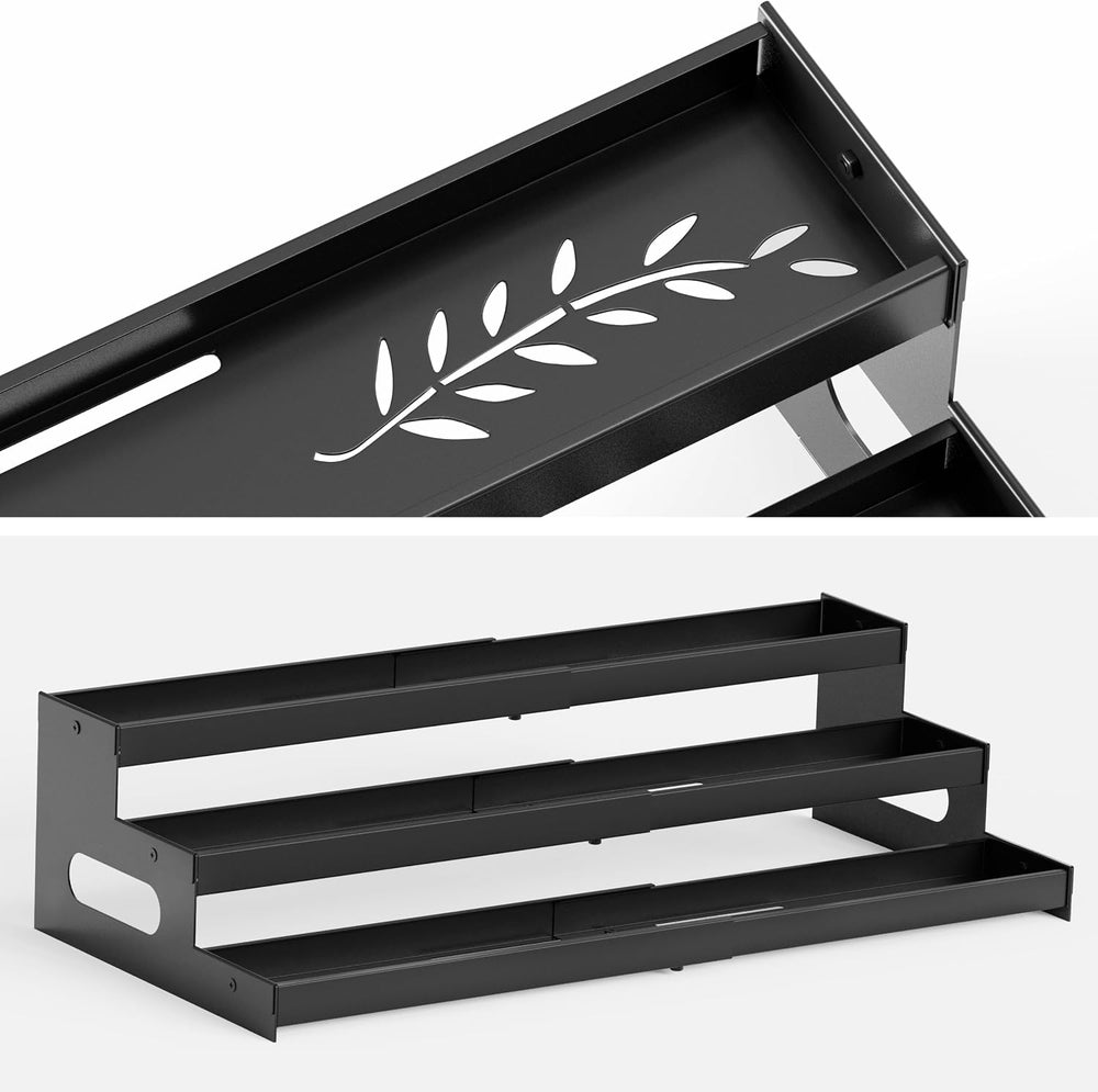3-Tier Expandable Spice Rack Organizer for Cabinet, Countertop, Black