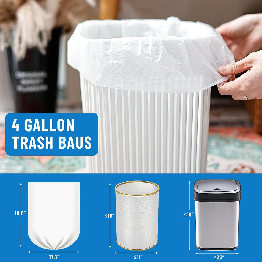 LainNeala Small Trash Bags 4 Gallon, 1000 Count Small Garbage Bag Bathroom Wh...