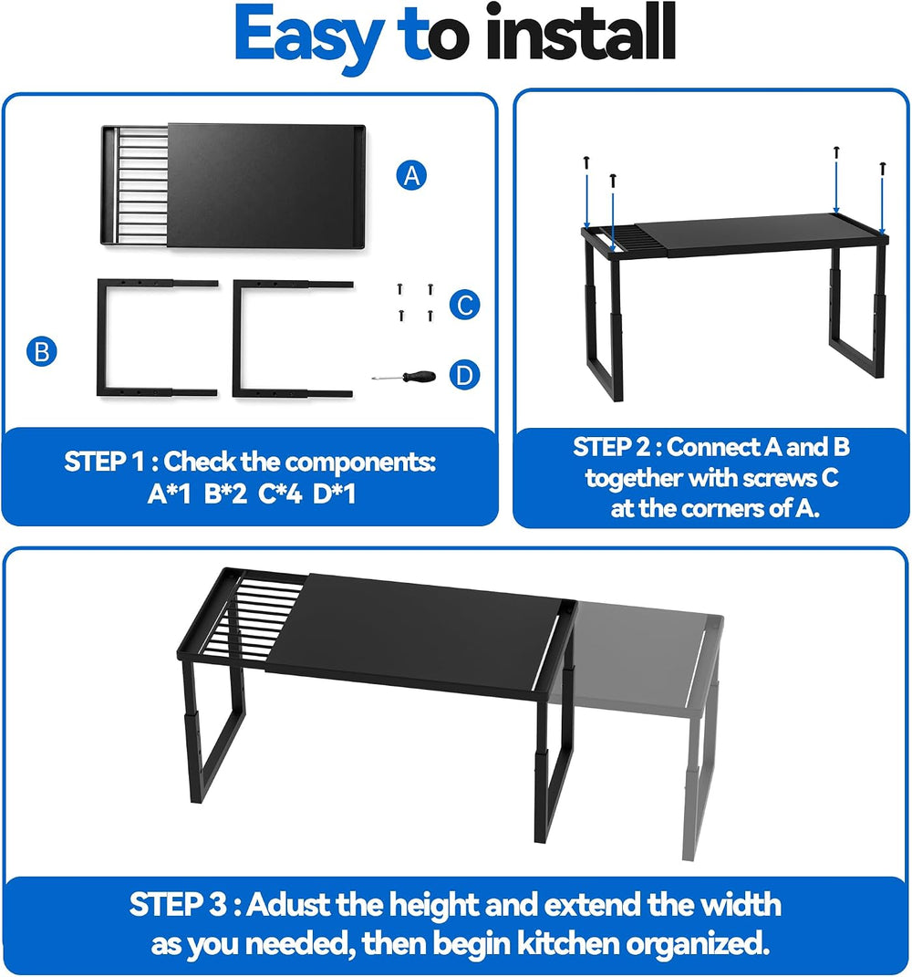 2 Packs Expandable Cabinet Shelf Organizer, Stackable Countertop Shelves