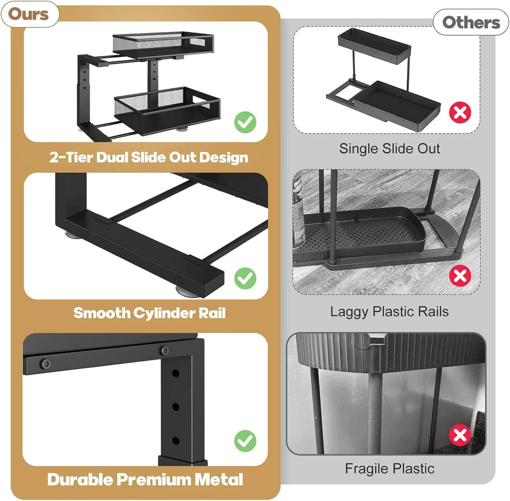 2 Packs 19IN Depth Under Sink Organizer, 2-Tier Pull Out Cabinet Organizer Wi...