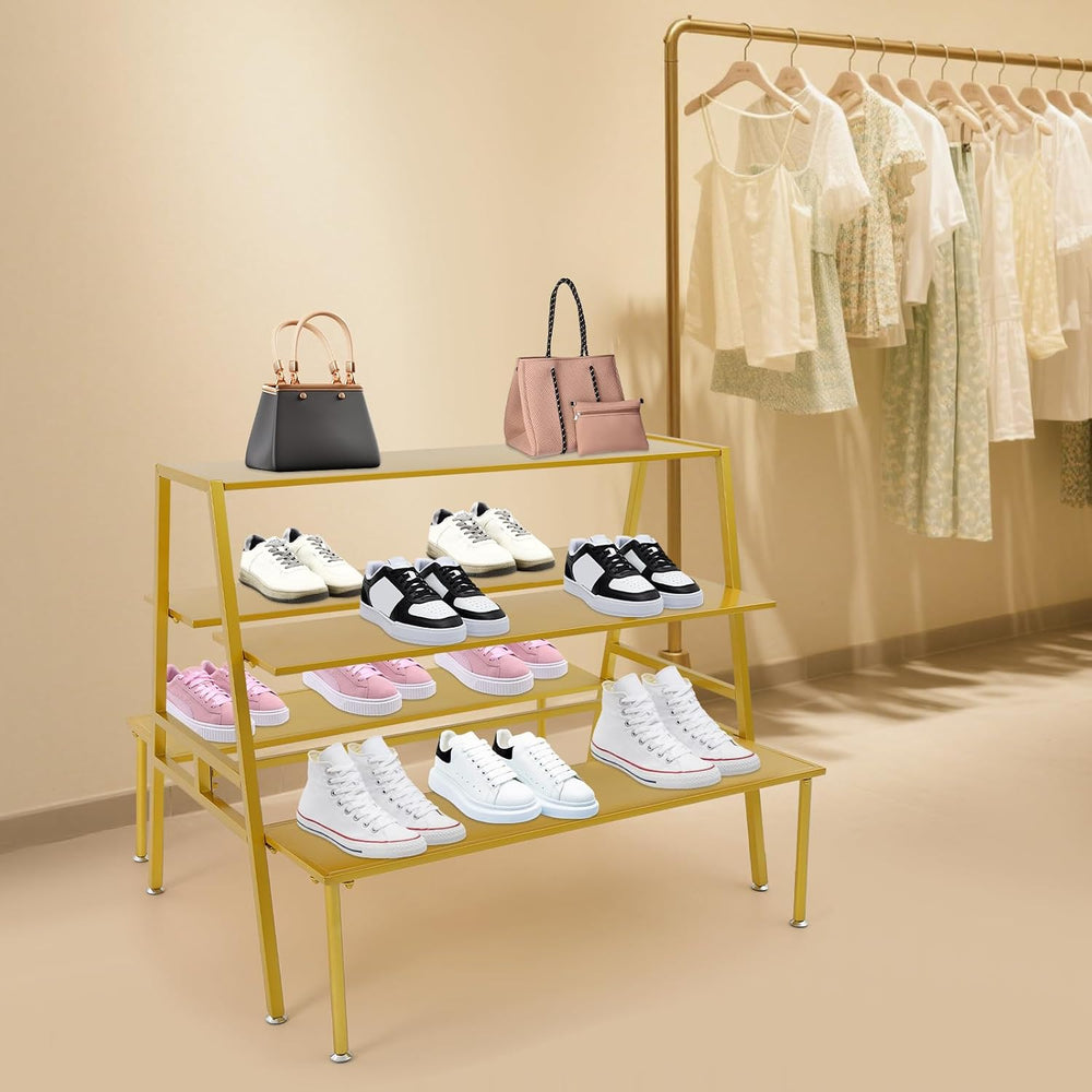 Metal Shoe Handbag Display Stand, 3 Tier Heavy Duty Double-Sided Display Tabl...