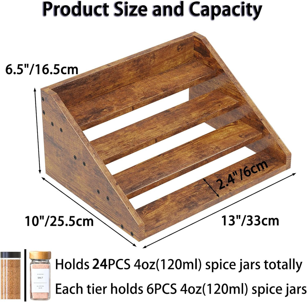 4 Tier Wood Spice Rack Organizer for Cabinet, Super Sturdy Display Riser Shel...