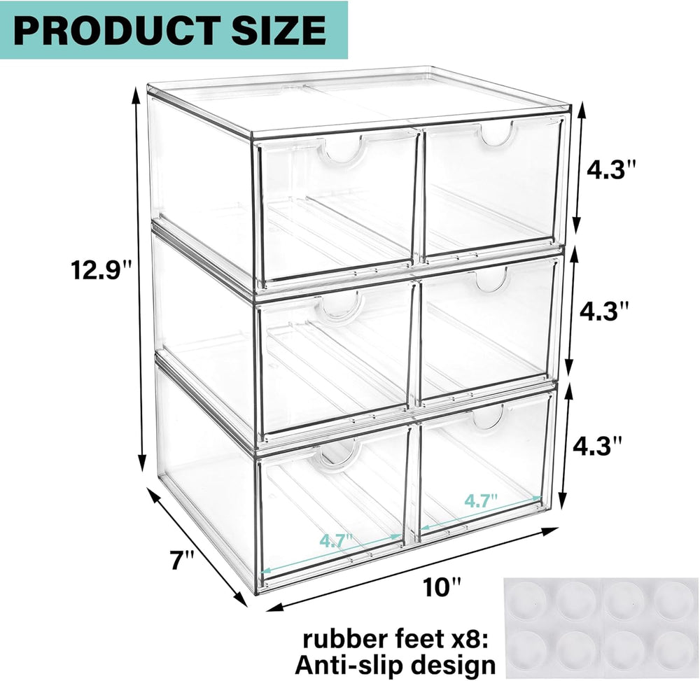 Prsildan 6 Small Drawers Stackable Storage Drawer Clear Acrylic Organizer