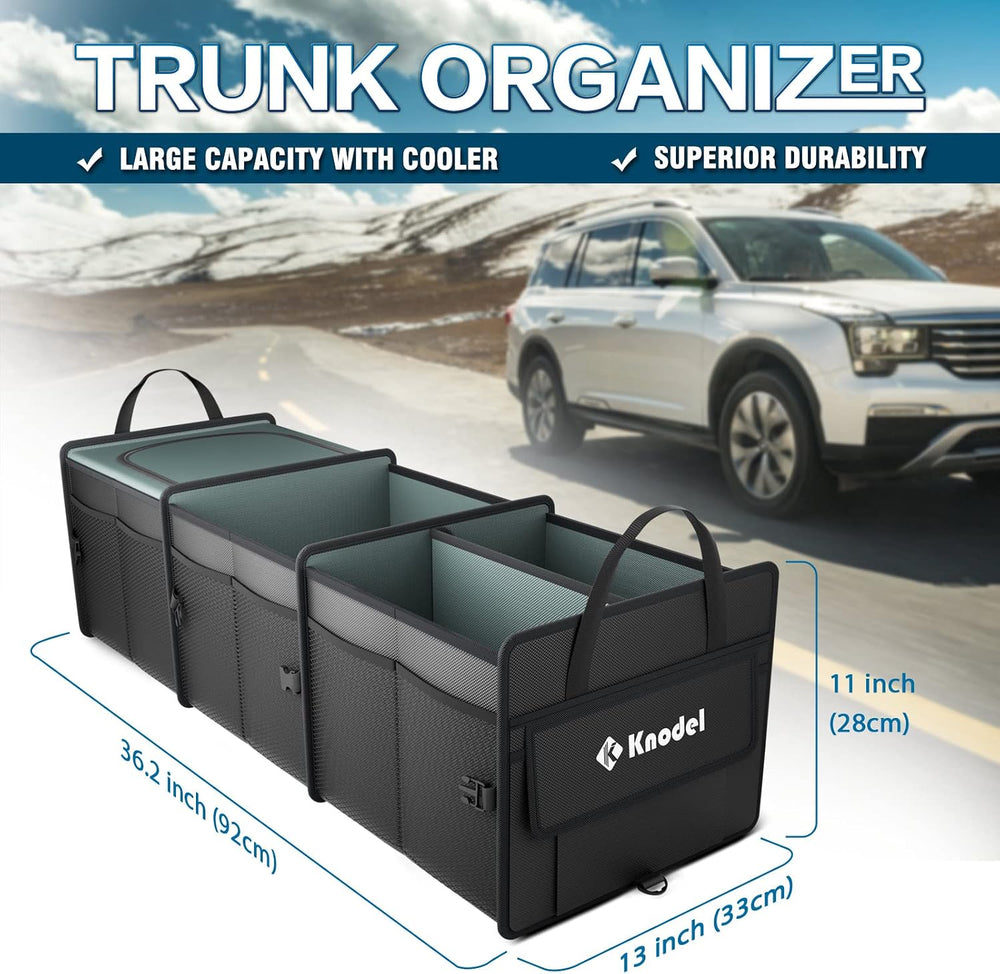 K KNODEL Trunk Organizer Storage with Cooler for Car and SUV (Large, Black)