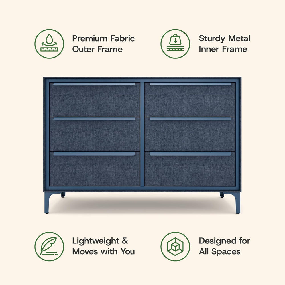 tinge Naima Premium Fabric Dresser - Strong Metal Frame, 6 Spacious Sag-Proof...