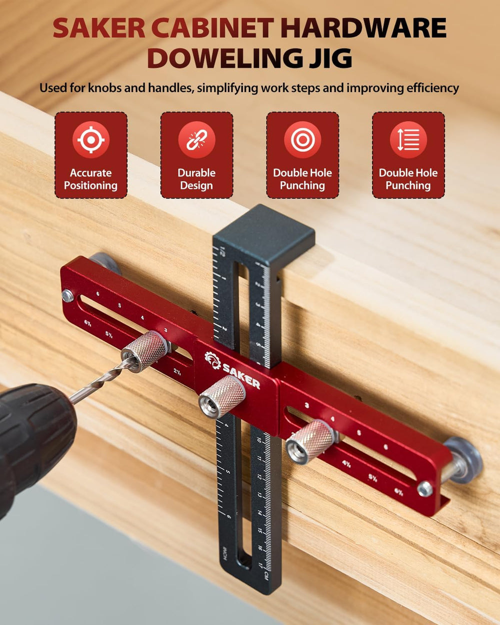 Saker Cabinet Hardware Jig, Cabinet Handle Doweling Template Tool