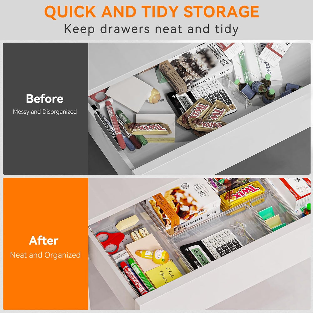 12 Pack Large Clear Plastic Drawer Organizer Trays | MULTI-USE Acrylic Drawer...