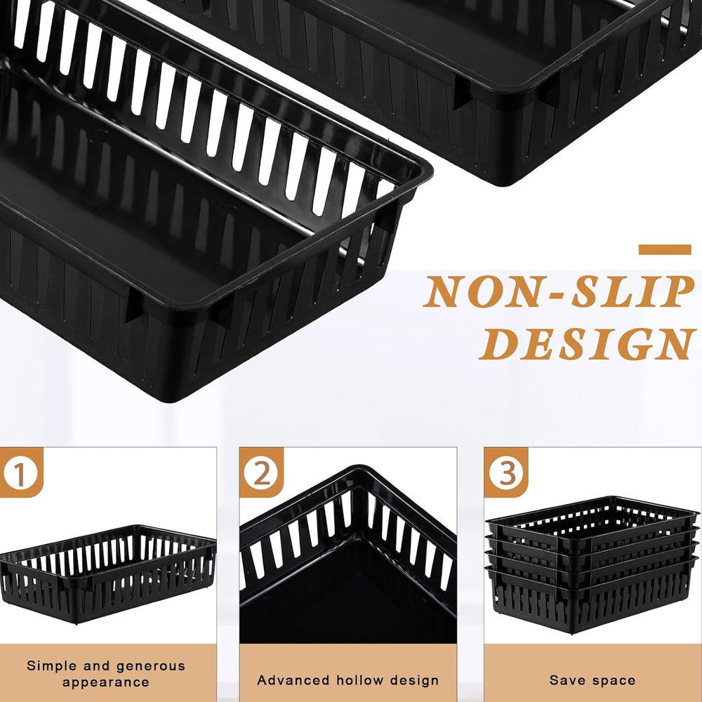Set of 12 Small Plastic Baskets for Organizing, Black