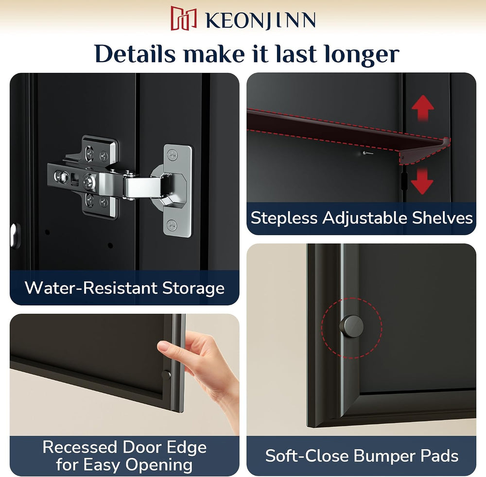 Keonjinn 60" x 32" Black Medicine Cabinet Mirror, Freely Adjustable...