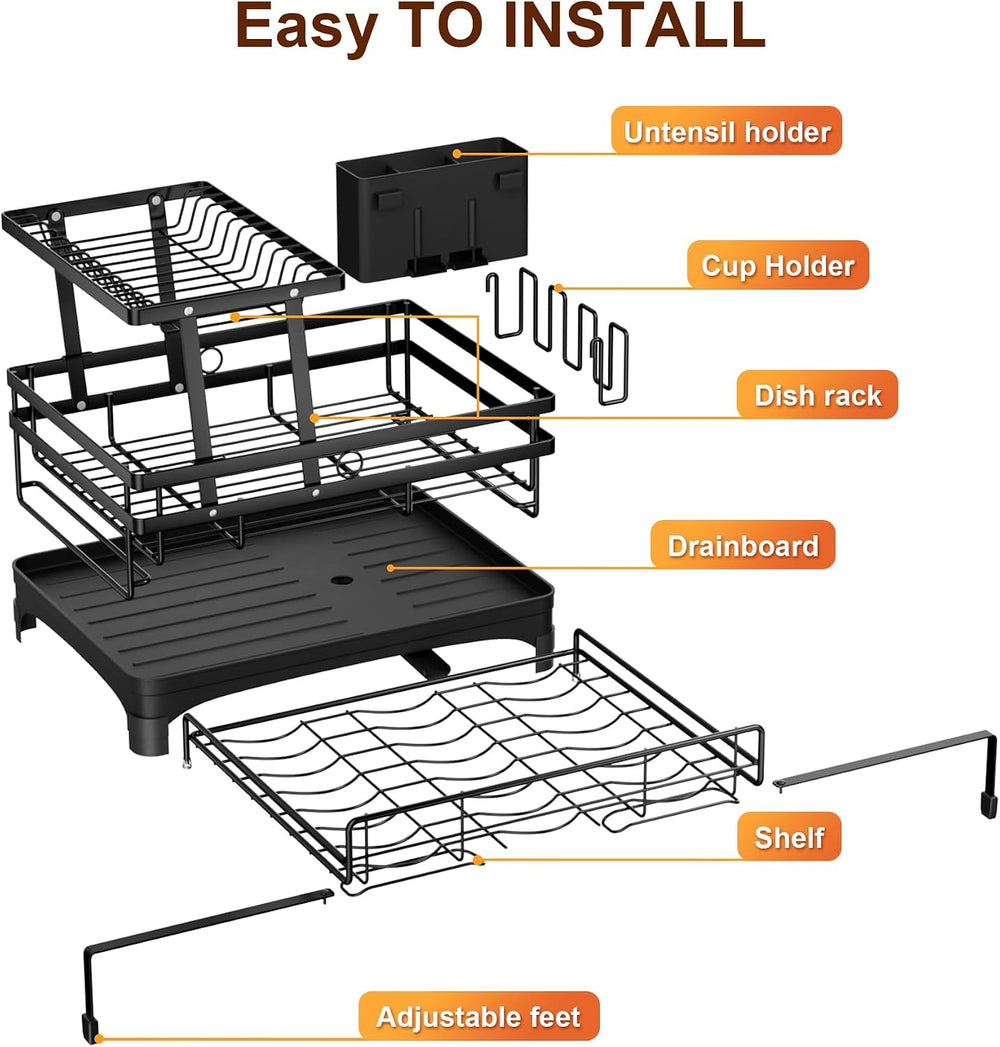 Hanyi 2-Tier Expandable Dish Drying Rack for Counter and Over Sink