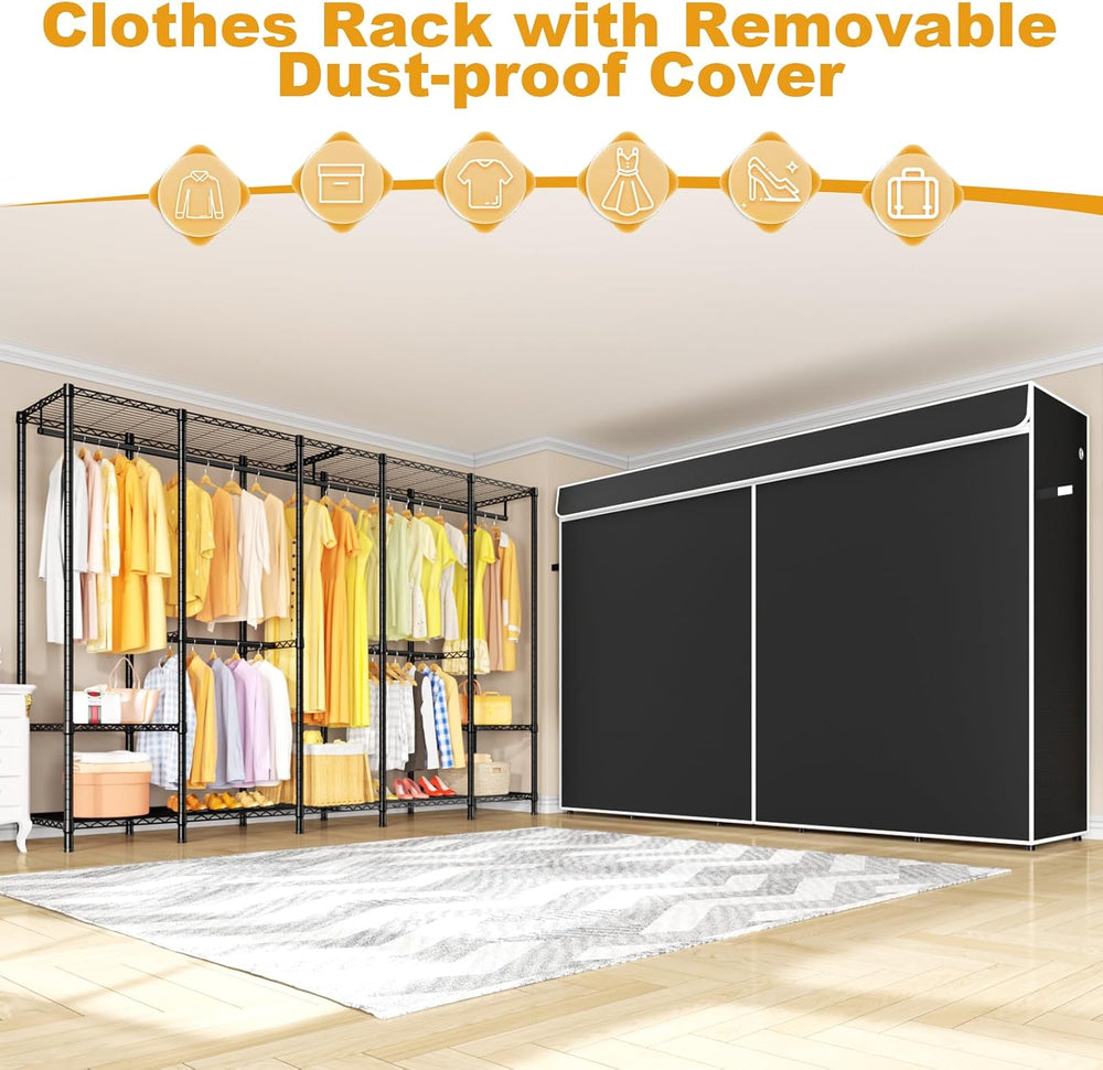 H50C Clothes Rack with Cover, Large Covered Clothing Rack, Black